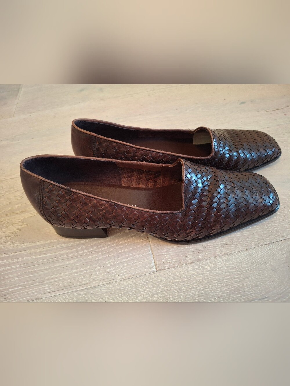 ANTONIO MELANI Brown Woven Leather Flats